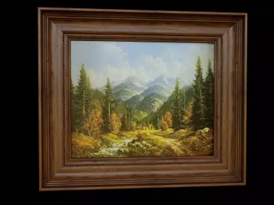 River Forest Oil Painting 3D model