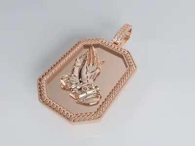 Praying Hands Pendant - Cuban Rim - Plain Back 3D print model
