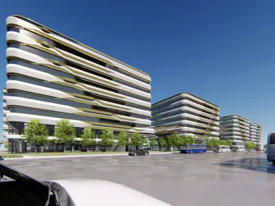 SU model of modern linear of office and commercial buildings 3D model