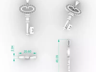 Ultimate Love Key Charm Diamond CAD 3D print model