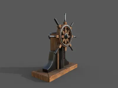 Steering wheel for a sea ship and a bell Wheel 3D model Low-poly 3D model