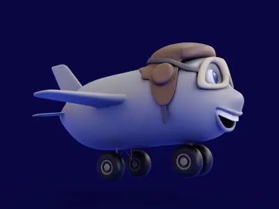 Toon airplane  with eyes Low-poly 3D model