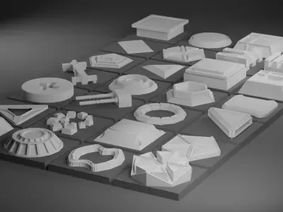 Lots of Sci-Fi Greebles Low-poly 3D model
