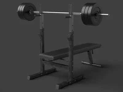 Barbell with Bench 3D model