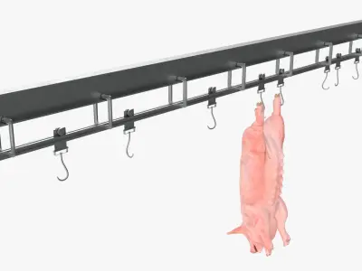  Meat Rail System with Hanging Pig Carcass 