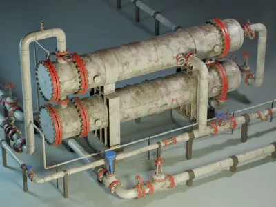 Industrial Vessel Double Heat Exchanger PBR Game Ready Low-poly 3D model