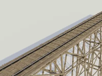 Kit wood trestle and  railway track Low-poly 3D model