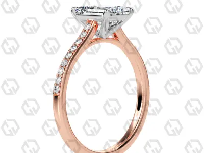 Ring 53 Emerald shape pave setting ring with gems 3D print model