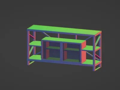 Industrial rustic media console Low-poly 3D model