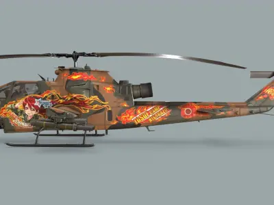 Bell AH-1S Cobra JGSDF Akane Kisarazu Complex Animation Low-poly 3D model