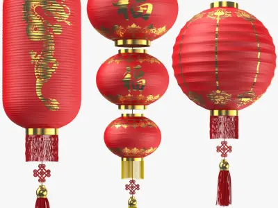 Three Detailed Paper Lanterns 3D model