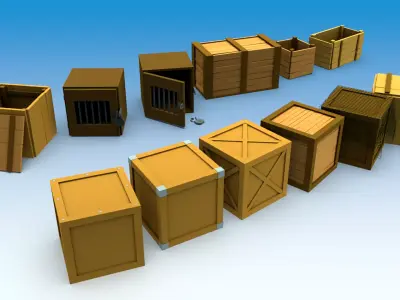 Set of boxes Free low-poly 3D model