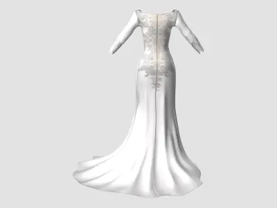 Wide Neck Sheer Back Bridal Gown White Dress Low-poly 3D model