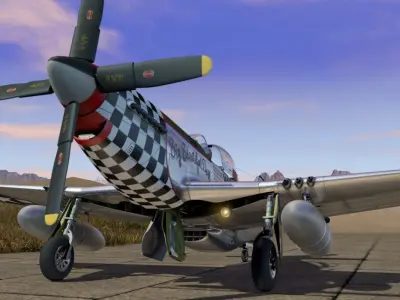 Mustang P-51 D on the runway 3D model