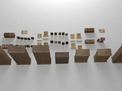 Old books - ancient bookcases and book shelfs - 46 items Low-poly 3D model