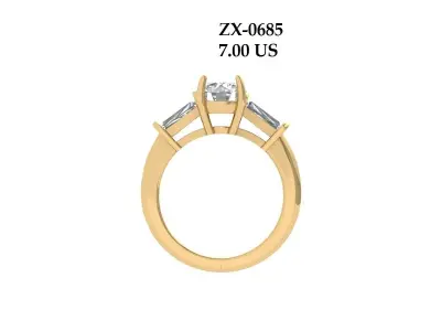 Solitair 3 Stone Ring 3D print model 2