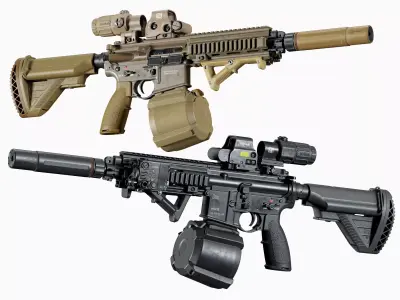 AR 15 Modular Tactical Assault Rifle HK416 Low-poly 3D model