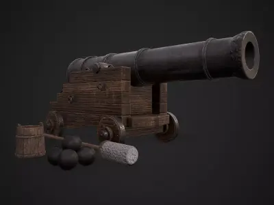 Pirate cannon Low-poly 3D model get