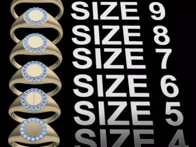 Dainty Halo Diamond Signet Ring Mix Sizes 3D print model