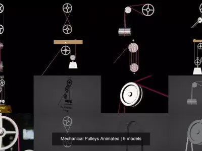 Mechanical Pulleys Animated 3D Model Pack
