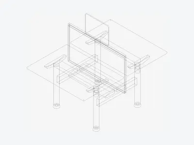 Desk - Double - Officetec - Modela - Linear - Fixed Height Low-poly 3D model