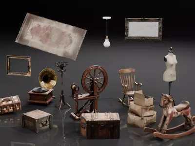 Attic Horror Interior Prop Low-poly 3D model