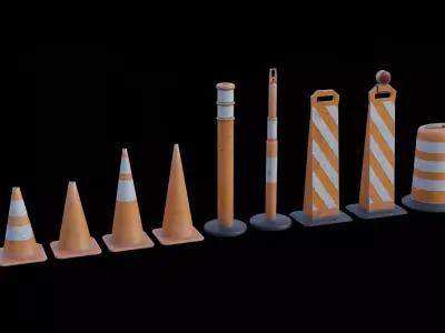 Traffic Cone and Construction Cone 9 set kit 4K 3D model
