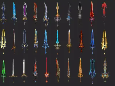 Pack With 30 Fantasy Swords - Part 03 Low-poly 3D model