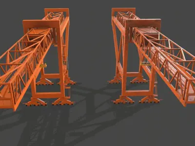 PBR Port Container Crane - Orange Low-poly 3D model