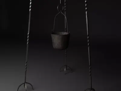 Campfire cooking tripod  Low-poly 3D model