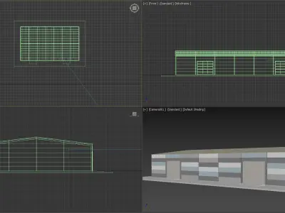 Warehouse industrial building with stripes Low-poly 3D model