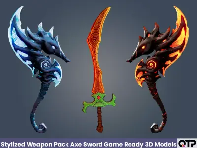 Stylized Weapon Pack Axe Sword Game Ready 3D Models Low-poly 3D model