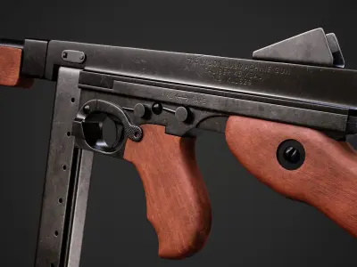 Game-Ready Thompson M1A1 SMG Low-poly 3D model