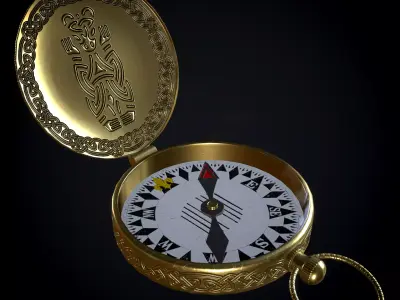 Brass Compass with Carvings Low-poly 3D model