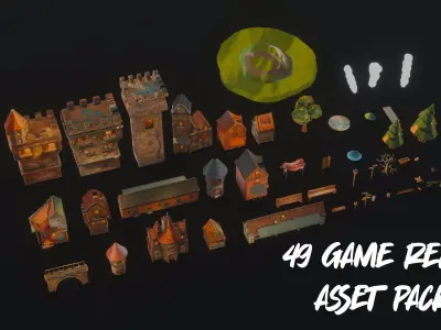 Stylized 49 Piece Rpg Town VR and Game Ready Asset Pack Low-poly 3D model