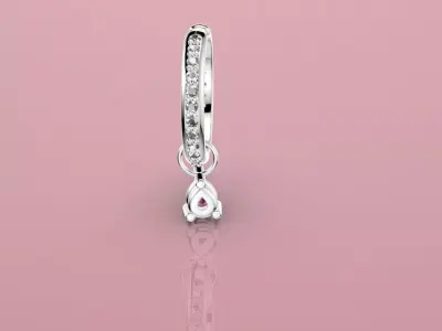 Diamond Hoop Earrings with pear pink drop 3D model
