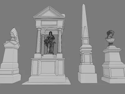 Cemetery gravestone set 4 Low-poly 3D model