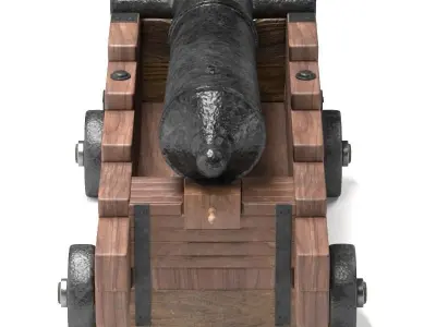 Cannon on wooden cart 3D model