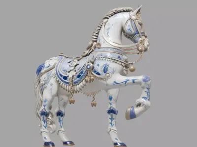 Blue Gold Ceramic Horse 3D model