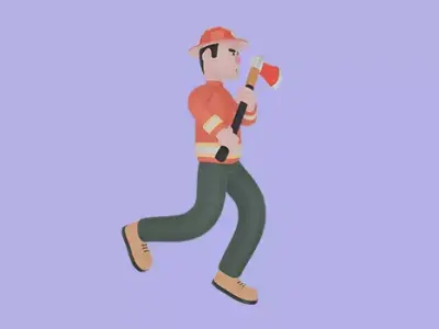 Stylized 3D Firefighter Running with Axe - Cartoon Male Model 3D model