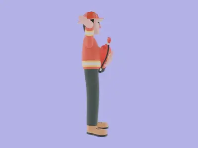 Stylized 3D Firefighter Holding Extinguisher - Cartoon Male  3D model