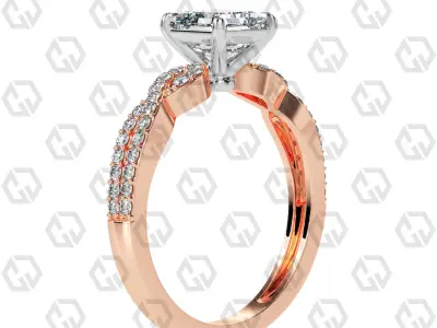 Ring 141 Asscher shape twisted shank pave set ring 3D print model
