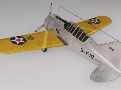 Low poly game ready F2A Buffalo fighter aircraft Low-poly 3D model