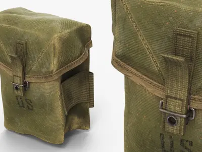 Retro Military Marked Ammo Pouch US Olive Old 3D model