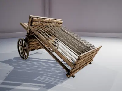 Hawcha wooden cart on wheels Low-poly 3D model