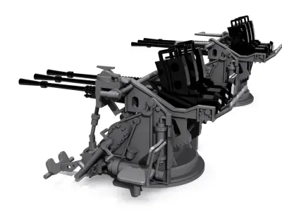 triple guns Japan WWII 3D print model
