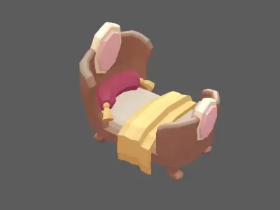 Stylized Cartoon Vintage Bedroom Set Low-poly 3D model