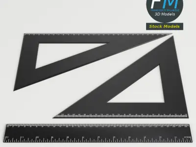 Drafting Ruler and Squares set Low-poly 3D model