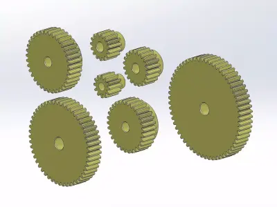  Engrenagens Cilindricas de Dentes Retos modelo Cad Low-poly 3D model