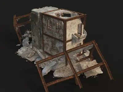 destroyed building Low-poly 3D model 3